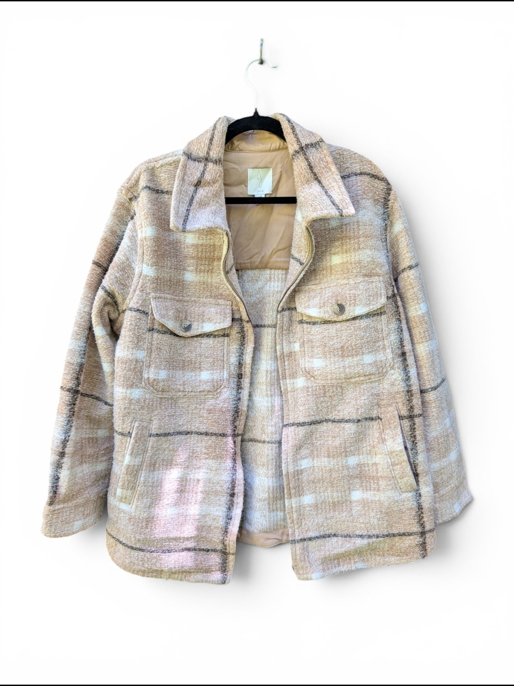 Joie Beige Multi Plaid Teddy Shacket